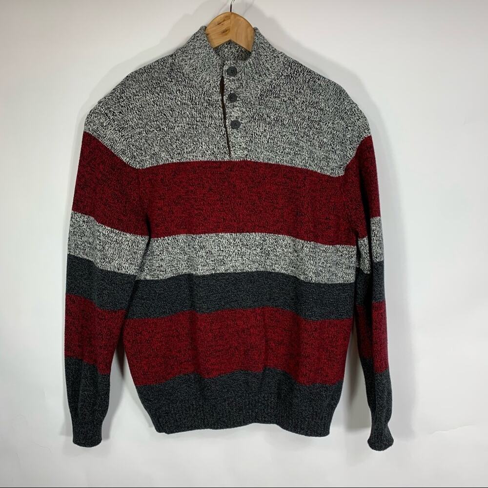 Chaps Grey Black Red Heathered Sweater Sz Large